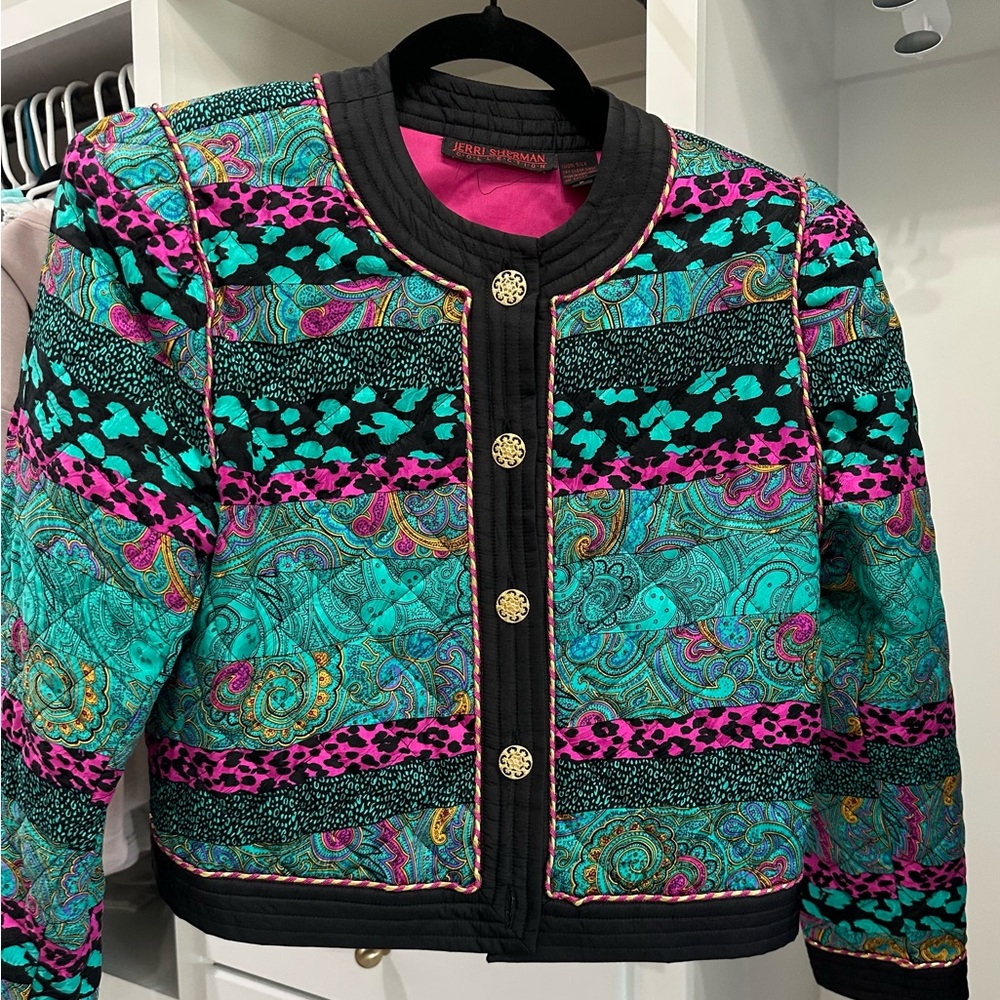 Vintage Silk Vibrant Multicolor Blazer with Gold Accents